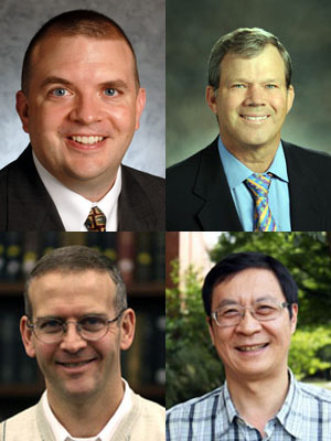 (Clockwise from upper left) RTI's Brooks Depro and William Studabaker will join Duke's Jim Zhang and Christopher Timmins in a study about air quality around fracking operations.