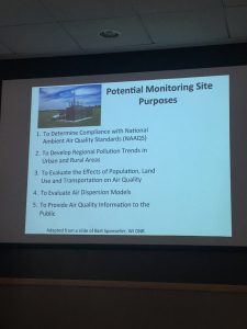 A slide form Holloway’s presentation, in the LSRC A building on March 2, explaining the purposes of a monitoring site.